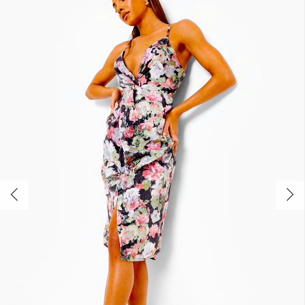 Spring summer 2022 wedding guest party floral sequin cocktail dress